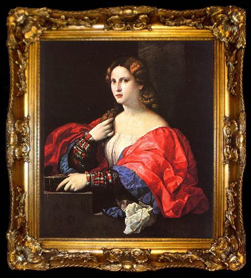 framed  Palma Vecchio Portrait of a Woman, ta009-2